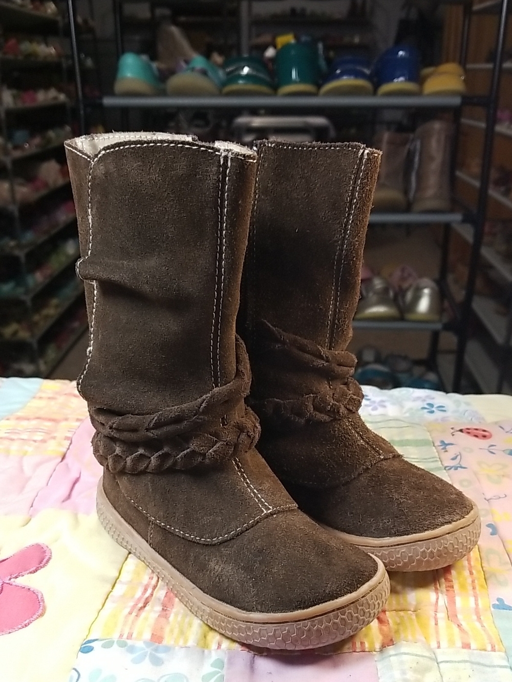 Livie & Luca Dark Brown Suede Girls' Braided-Trim Size 7 Calliope Boots